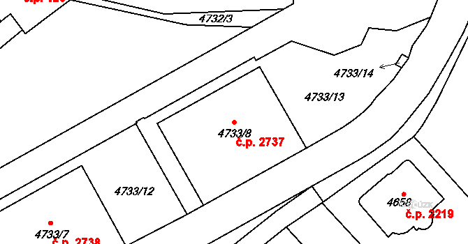Smíchov 2737, Praha na parcele st. 4733/8 v KÚ Smíchov, Katastrální mapa