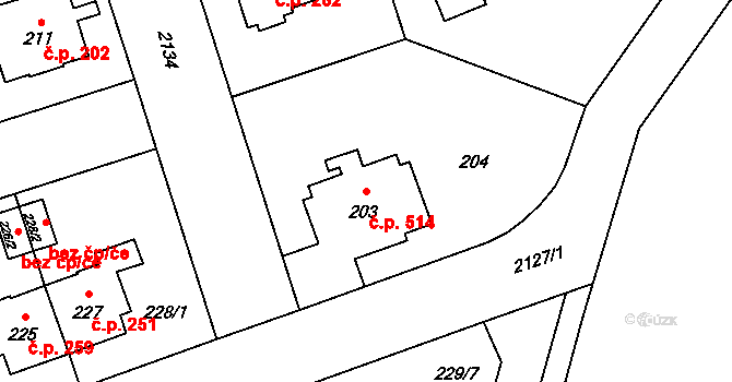 Ruzyně 514, Praha na parcele st. 203 v KÚ Ruzyně, Katastrální mapa