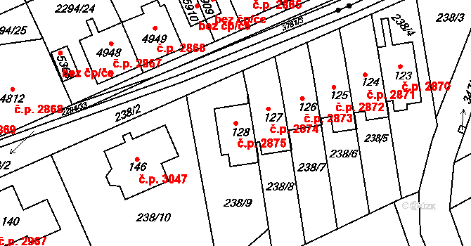 Dvůr Králové nad Labem 2875 na parcele st. 128 v KÚ Sylvárov, Katastrální mapa