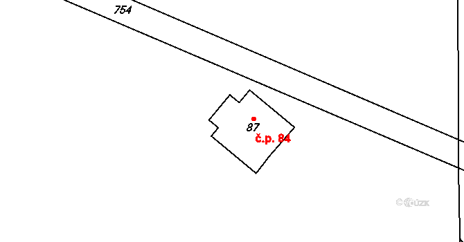 Přední Labská 84, Špindlerův Mlýn na parcele st. 87 v KÚ Přední Labská, Katastrální mapa
