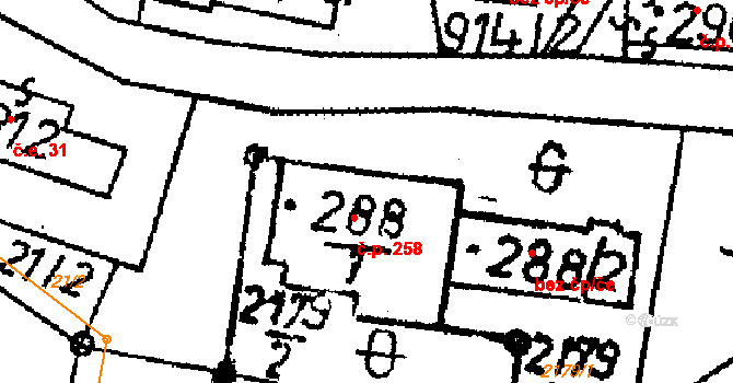 Žibřidice 258, Křižany na parcele st. 288/1 v KÚ Žibřidice, Katastrální mapa