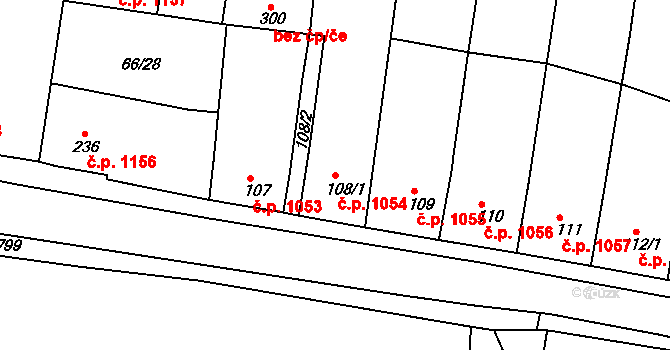 Předklášteří 1054 na parcele st. 108/1 v KÚ Předklášteří, Katastrální mapa