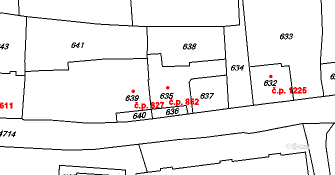 Vsetín 852 na parcele st. 635 v KÚ Vsetín, Katastrální mapa