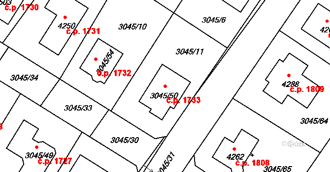 Čelákovice 1733 na parcele st. 3045/50 v KÚ Čelákovice, Katastrální mapa