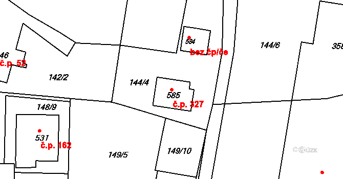 Velká Ves 327, Broumov na parcele st. 585 v KÚ Velká Ves u Broumova, Katastrální mapa