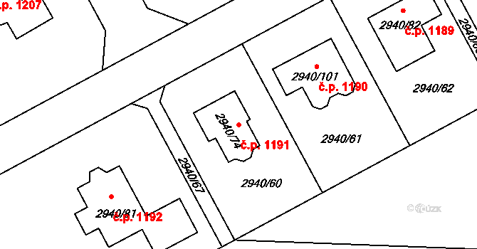 Sedlčany 1191 na parcele st. 2940/74 v KÚ Sedlčany, Katastrální mapa