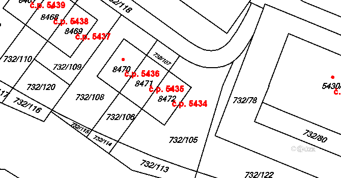 Zlín 5434 na parcele st. 8472 v KÚ Zlín, Katastrální mapa