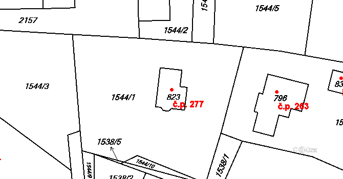 Mikulůvka 277 na parcele st. 823 v KÚ Mikulůvka, Katastrální mapa