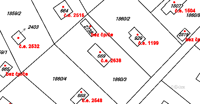 Litice 2638, Plzeň na parcele st. 886 v KÚ Lhota u Dobřan, Katastrální mapa