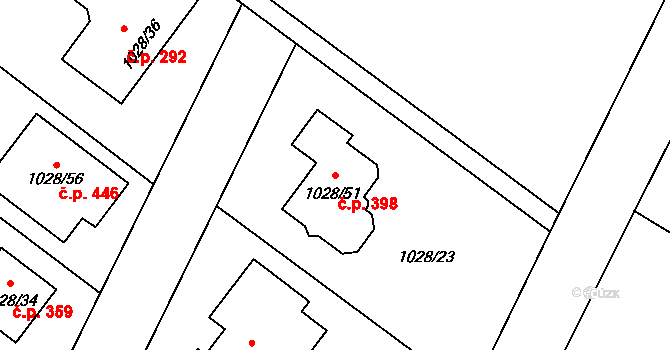 Křelov 398, Křelov-Břuchotín na parcele st. 1028/51 v KÚ Křelov, Katastrální mapa
