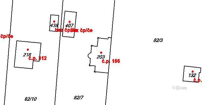 Chlomek 156, Petrov na parcele st. 203 v KÚ Sázava u Petrova, Katastrální mapa