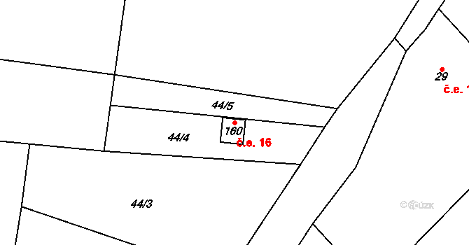 Prosenická Lhota 16 na parcele st. 160 v KÚ Prosenická Lhota, Katastrální mapa