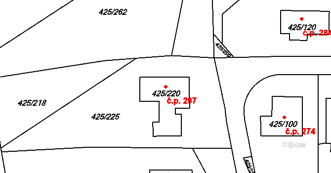 Kanice 297 na parcele st. 425/220 v KÚ Kanice, Katastrální mapa