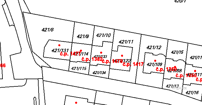 Doubravka 1478, Plzeň na parcele st. 421/133 v KÚ Doubravka, Katastrální mapa