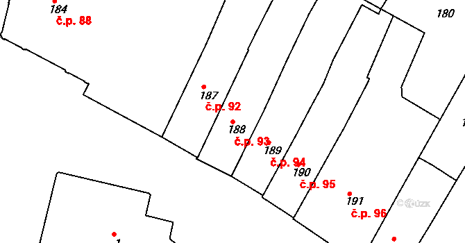 Jemnice 93 na parcele st. 188 v KÚ Jemnice, Katastrální mapa
