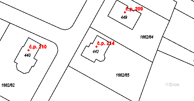 Olbramovice Ves 214, Olbramovice na parcele st. 442 v KÚ Olbramovice u Votic, Katastrální mapa