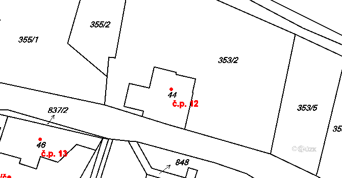 Staré Purkartice 12, Hošťálkovy na parcele st. 44 v KÚ Staré Purkartice, Katastrální mapa