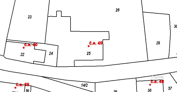 Dolní Chřibská 49, Chřibská na parcele st. 25 v KÚ Dolní Chřibská, Katastrální mapa