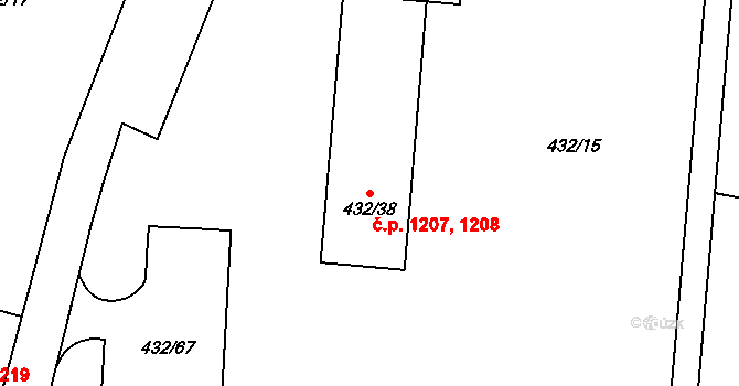 Brumov 1207,1208, Brumov-Bylnice na parcele st. 432/38 v KÚ Brumov, Katastrální mapa