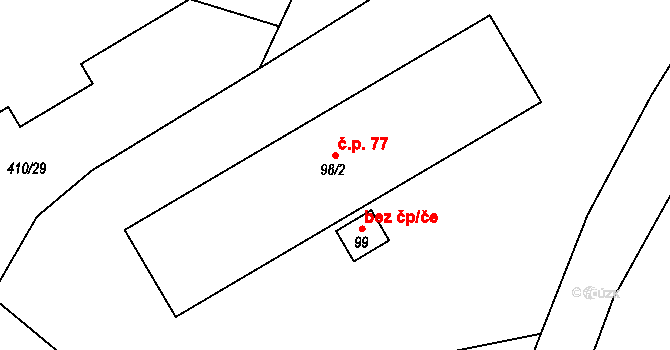 Běleč 77, Těšovice na parcele st. 98/2 v KÚ Běleč u Těšovic, Katastrální mapa