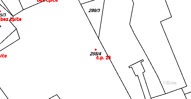 Koněšín 23 na parcele st. 285/4 v KÚ Koněšín, Katastrální mapa