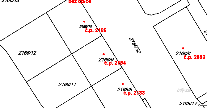 Předměstí 2184, Opava na parcele st. 2166/9 v KÚ Opava-Předměstí, Katastrální mapa