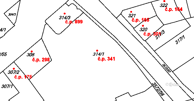 Ostrožské Předměstí 341, Uherský Ostroh na parcele st. 314/1 v KÚ Ostrožské Předměstí, Katastrální mapa