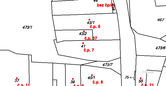 Popovec 7, Řepníky na parcele st. 41 v KÚ Popovec u Řepníků, Katastrální mapa