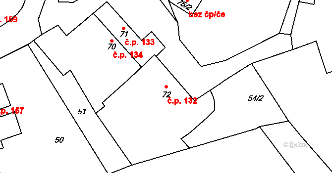 Hrochův Týnec 132 na parcele st. 72 v KÚ Hrochův Týnec, Katastrální mapa