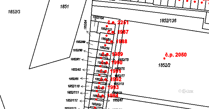 Český Těšín 1989 na parcele st. 1852/57 v KÚ Český Těšín, Katastrální mapa