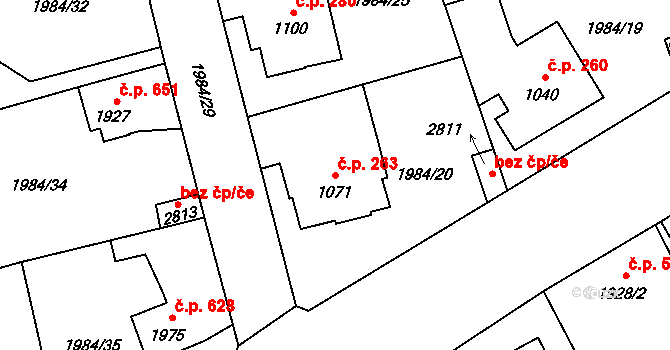 Beroun-Závodí 263, Beroun na parcele st. 1071 v KÚ Beroun, Katastrální mapa