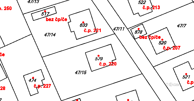 Třebotov 220 na parcele st. 579 v KÚ Třebotov, Katastrální mapa