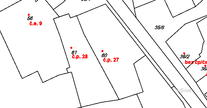 Lštění 27, Blížejov na parcele st. 60 v KÚ Lštění nad Zubřinou, Katastrální mapa
