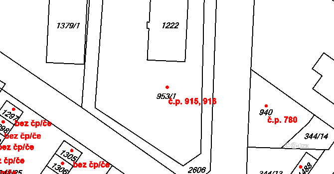 Přeštice 915,916 na parcele st. 953/1 v KÚ Přeštice, Katastrální mapa