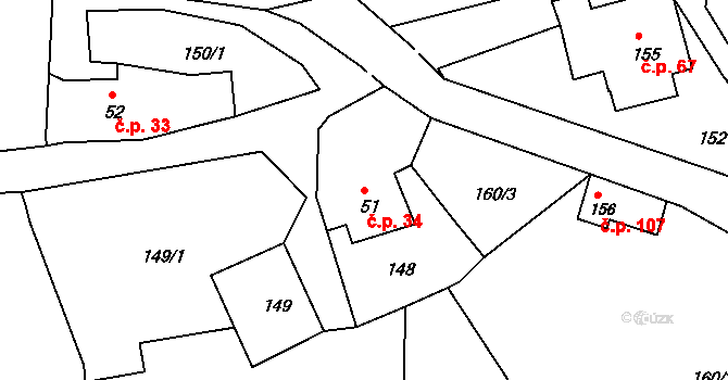 Horní Kamenice 34, Česká Kamenice na parcele st. 51 v KÚ Horní Kamenice, Katastrální mapa