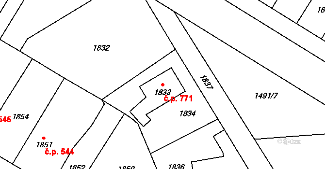 Bludov 771 na parcele st. 1833 v KÚ Bludov, Katastrální mapa