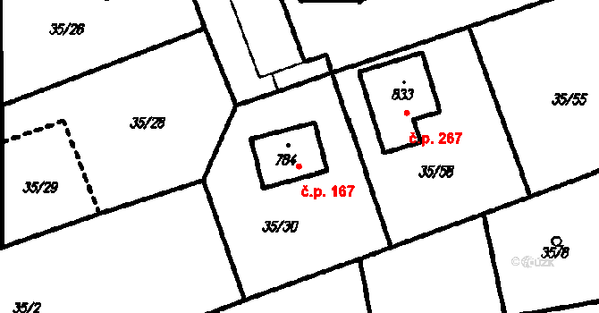 Ruprechtov 167 na parcele st. 784 v KÚ Ruprechtov, Katastrální mapa