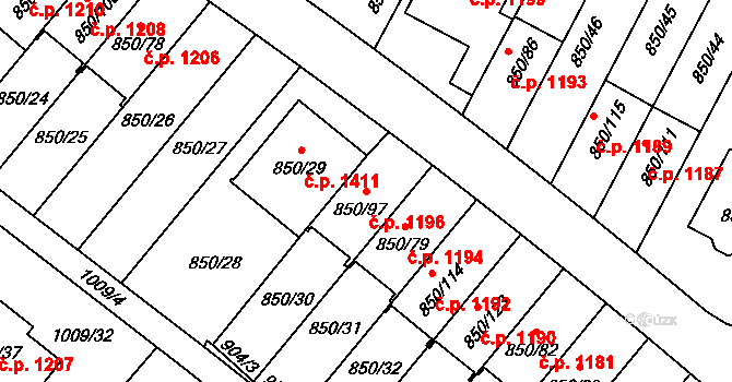 Mohelnice 1196 na parcele st. 850/97 v KÚ Mohelnice, Katastrální mapa