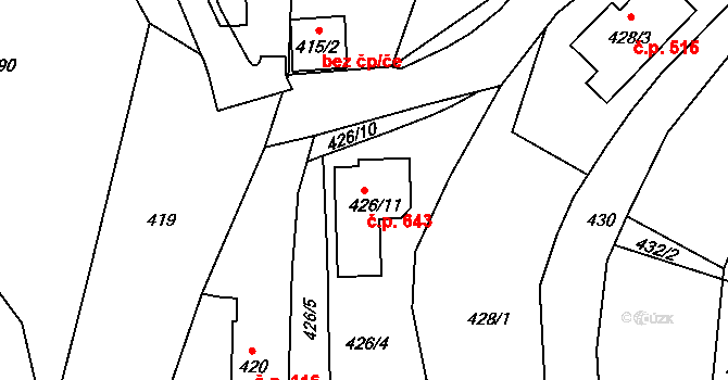 Lelekovice 643 na parcele st. 426/11 v KÚ Lelekovice, Katastrální mapa