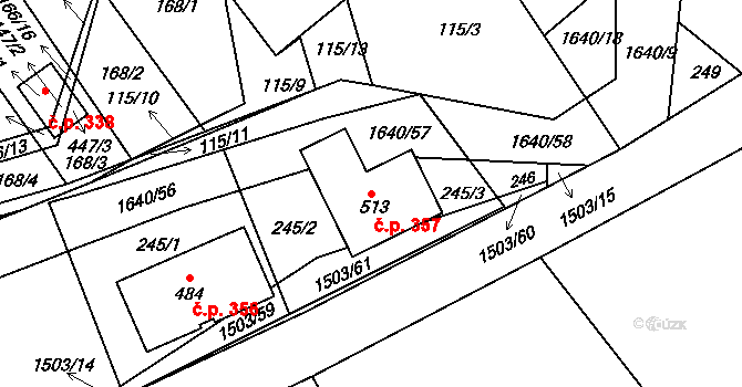 Rosice 357 na parcele st. 513 v KÚ Rosice u Chrasti, Katastrální mapa