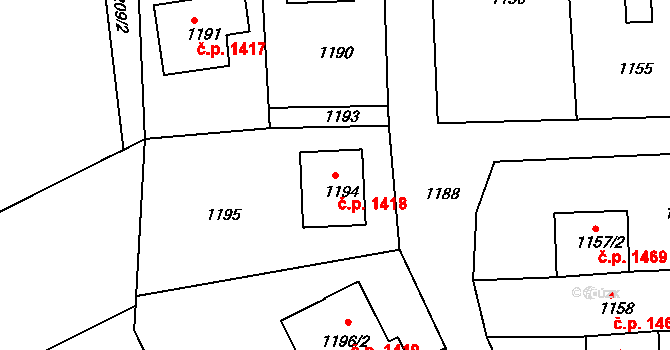 Příbor 1418 na parcele st. 1194 v KÚ Příbor, Katastrální mapa