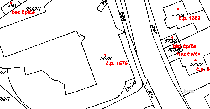 Rakovník II 1576, Rakovník na parcele st. 2038 v KÚ Rakovník, Katastrální mapa