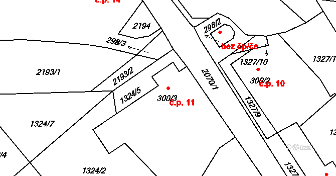 Řečice 11, Blatná na parcele st. 300/3 v KÚ Blatná, Katastrální mapa