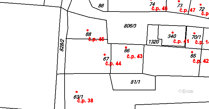 Líšťany 44 na parcele st. 67 v KÚ Líšťany u Cítolib, Katastrální mapa