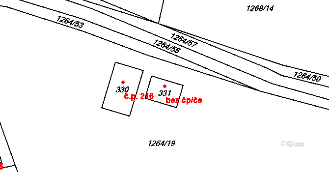 Čestice 91244595 na parcele st. 331 v KÚ Čestice, Katastrální mapa