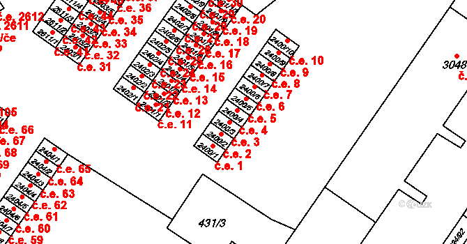 Žatec 3 na parcele st. 2400/3 v KÚ Žatec, Katastrální mapa