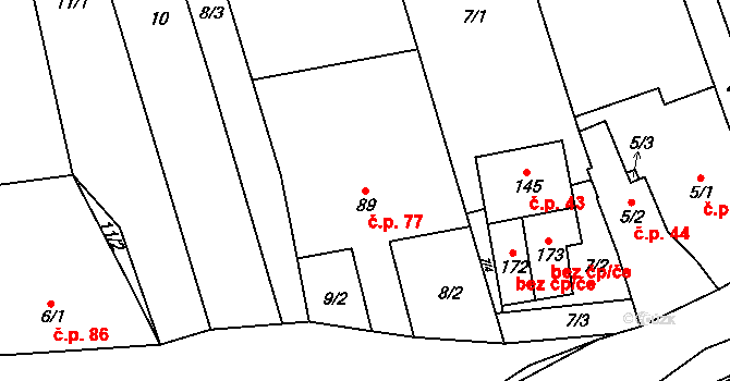 Bělov 77 na parcele st. 89 v KÚ Bělov, Katastrální mapa
