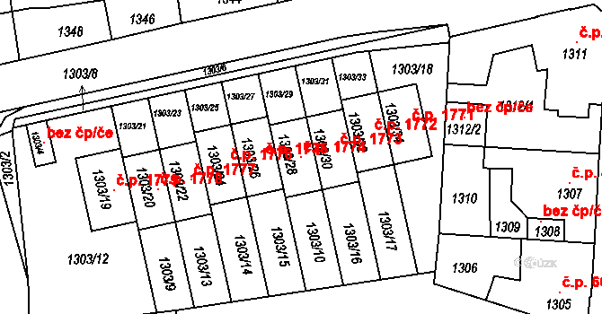Švermov 1774, Kladno na parcele st. 1303/28 v KÚ Motyčín, Katastrální mapa