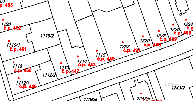 Holešov 449 na parcele st. 1115 v KÚ Holešov, Katastrální mapa