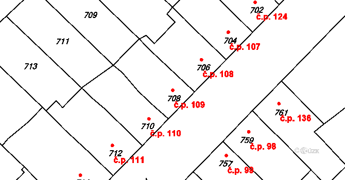 Bedihošť 109 na parcele st. 708 v KÚ Bedihošť, Katastrální mapa